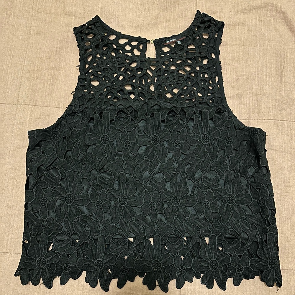 Black lace crop top